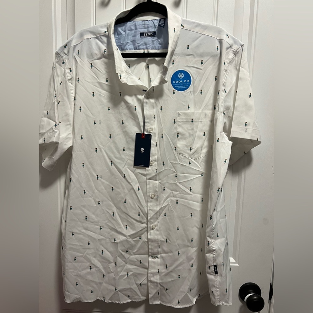 Brand new IZOD Mens button down shirt. Hula girl printed on shirt.